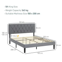 HOMCOM King Size Padded Fabric Headboard Bed Frame - Grey(m-3)