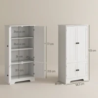 HOMCOM Mobile Credenza da Cucina a 4 Ante con 2 Armadietti e Ripiano Regolabile, 58.2x30x123 cm, Bianco(m-3)