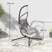 Outsunny Amaca a Dondolo Imbottita con Cuscino, Gancio e Catena, in Acciaio e Poliestere, 118x98x192 cm, Grigio e Nero(m-3)