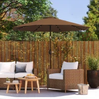 Outsunny Sombrilla de Jardín Ø265 cm con 32 Luces LED Solares Manivela y Poste de Acero para Patio Terraza Marrón(m-9)