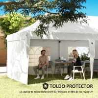 Outsunny Carpa Plegable 9x3x3 m con Altura Ajustable Paredes Laterales Ventanas Protección UV50+ y Bolsa de Transporte Blanco(m-6)