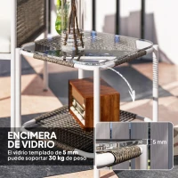Outsunny Juego de 2 Sillas y Mesa de Ratán con Cojines Acolchados y Encimera de Vidrio para Balcón Terraza Marrón y Crema(m-6)