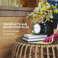 Outsunny 2er Set Beistelltisch Polyrattan Ø66/42 cm rund wetterfest Gartentisch mit Glasplatte Braun(m-7)