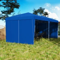 Outsunny Carpa de Jardín Plegable 6x3 m con Paredes Laterales Altura Ajustable Protección UV30+ Bolsa de Transporte Azul(m-9)