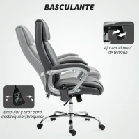 HOMCOM Silla de Oficina con Masaje Calor Lumbar Altura Ajustable e Inclinación Tapizada en Cuero Sintético 66x72x113-121cm Gris(m-7)