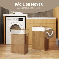 HOMCOM Cesto de Ropa Sucia con Tapa 72L Bolsa Interior Extraíble y Asas para Lavandería Dormitorio 40x30x60 cm Marrón(m-6)