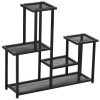 Outsunny Pflanzenregal mit 4 Regalen, wetterbeständig, Blumentreppe, 91 cm x 25 cm x 83 cm, Schwarz(m-10)