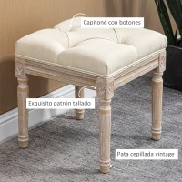 HOMCOM Reposapiés de Salón con Asiento Capitoné y Patas Talladas de Madera Estilo Vintage para Dormitorio 40x40x43 cm Beige(m-4)