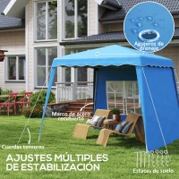 Outsunny Carpa Plegable Pop-up 2,89x2,89m Cenador Pabellón de Jardín con Paredes Laterales Altura Ajustable Protección UV50+ Azul(m-7)