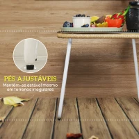 Outsunny Mesa de Jardim de Vime Sintético com Bancada de Vidro Temperado e Pés Ajustáveis 50x50x44 cm Madeira e Branca(m-6)