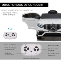 HOMCOM Carro Elétrico Mercedes AMG 12V para Crianças de 3-5 Anos com Controle Remoto Música Luzes Abertura da Porta 115x70x55cm Branco(m-6)