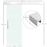 HOMCOM Porta de Correr de Vidro 75x210 cm Porta de Correr de Vidro com Trilho Translúcida(m-3)