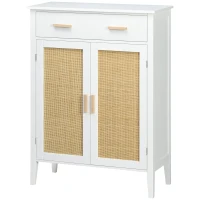 HOMCOM Mueble para Zapatos Almacenamiento con 2 Puertas Efecto Ratán Cajón 80x35x110 cm Blanco(m-7)