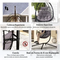 Outsunny Silla Colgante Huevo con Soporte con Cesta Plegable Cojín y Reposacabezas para Interior y Exterior Carga 120 kg Gris(m-7)