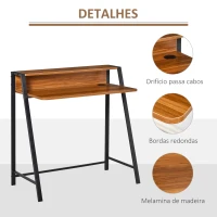 HOMCOM Secretária Mesa de Computador 84x45x85cm com Bancada de Madeira e Pés de Metal Estilo Moderno para Escritório Estúdio Dormitório Carga Máxima 20kg Nogueira e Preto(m-6)