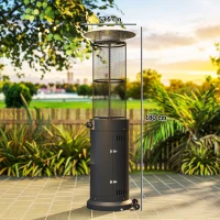 Outsunny 11 KW Freestanding Gas Patio Heater, Adjustable Outdoor Garden Propane Heater with Tip-Over Switch, Wheels, Pulse Ignition, Tank Room with Openable Door, Black(m-3)