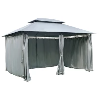 Outsunny 10 x 13ft Outdoor 2 Tier Steel Frame Gazebo with Curtains Black Grey(m-14)
