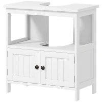 kleankin Mobile Sottolavabo con Ripiano e Armadietto, Intaglio e U e 2 Ante, 60x30x60 cm, Bianco(m-10)