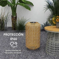 Outsunny Lámpara de Jardín de Ratán Sintético con Luces LED Encendido y Apagado Automático Diseño Bohemio Ø30x55 cm Natural(m-7)