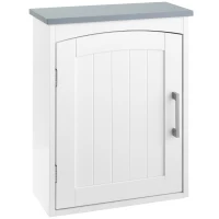 Kleankin Mueble de baño suspendido armario botiquín mural almacenamiento de baño con puerta y estante ajustable 41x18,5x52 cm Blanco(m-7)