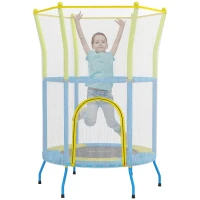 AIYAPLAY Trampolín Infantil de Interior con Red de Seguridad Cuerdas Elásticas y Barras Acolchadas 3-6 Años Ø140x190cm Azul Claro(m-10)