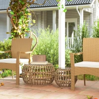 Outsunny 2er Set Beistelltisch Polyrattan Ø66/42 cm rund wetterfest Gartentisch mit Glasplatte Braun(m-2)