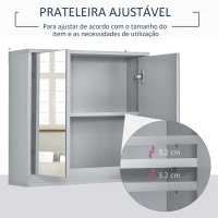 HOMCOM Armário de banheiro com espelho de parede com prateleira ajustável 3 níveis 2 portas 48x14,5x45 cm Cinza(m-4)