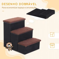 PawHut Escada para Animais de Estimação de 3 Degraus Dobrável com Tampa e Espaço de Armazenamento Escada para Cães Gatos Pequenos para Cama Sofá 40x54x48cm Preto(m-4)