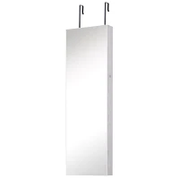 HOMCOM Espelho com Móvel de Bijuterias de Parede ou Porta Espelho de Parede com LED 5 Prateleiras 2 Gavetas pequenas e Fechadura 37x120x10cm Cinza Claro(m-10)