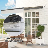 Outsunny Toldo Retráctil Manual con Luces LED Solares Inclinación Ajustable 45-90° y Protección UPF50+ Exterior 3x2,5 m Crema(m-7)