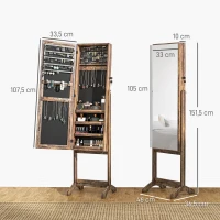 HOMCOM Espejo Joyero de Pie con Ángulo Ajustable y Ranuras para Pendientes Anillos y Collares 46x36,5x151,5 cm Marrón Rústico(m-3)