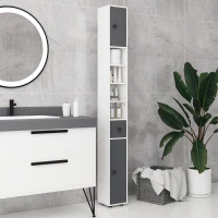 kleankin 180cm Slim Bathroom Cabinet, with Drawer, Shelves and Cupboards - Grey(m-7)