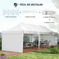 Outsunny Carpa Plegable 9x3x3 m con Altura Ajustable Paredes Laterales Ventanas Protección UV50+ y Bolsa de Transporte Blanco(m-4)