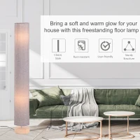 HOMCOM Floor Lamp for Living Room, 47" Modern Standing Lamp with Linen Shade, Wooden Base, Grey(m-6)