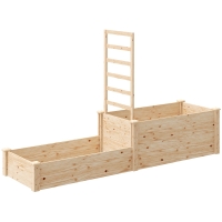 Outsunny Jardinera Elevada con Celosía de Madera para Plantas Trepadoras y 2 Cajas de Cultivo  222x63x132 cm Natural