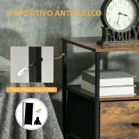 HOMCOM Mesita Auxiliar de Estilo Industrial con Cajones de Tela Plegables y Estante Abierto 45x40x70,5 cm Marrón Rústico(m-7)