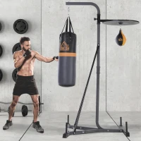 HOMCOM 2-in-1 Boxsackständer max. Tragkraft 100 kg, drehbar Boxsackhalterung aus Stahl mit 20kg Boxsack Punchingball, stehend höhenverstellbar Boxsackhalter, für Indoor Fitness Training, Schwarz(m-2)