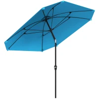 Outsunny Sombrilla de Jardín 233x233 cm Ángulo Ajustable Impermeable Poste de Aluminio Varillas de Fibra de Vidrio Manivela Azul(m-1)