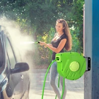 Outsunny Carrete para Manguera Enrollable Carro de Manguera de Jardín 10m Roll-up Automático con Pistola de Pulverización(m-2)