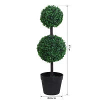 Outsunny Set of 2 Artificial Boxwood Ball Topiary Trees Potted Decorative Plant Indoor Décor (67cm)(m-3)