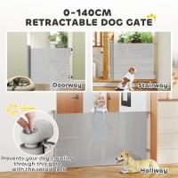 PawHut Retractable Stair Gate Extends Up to 140 cm Wide, Dog Gate for Doorways, Stairways, Hallways, Grey(m-4)