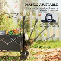 Outsunny Carrito de Jardín Plegable con Ruedas Grandes Mango Ajustable Puerta Trasera Expandible Carga 100 kg para Campaña Negro(m-8)