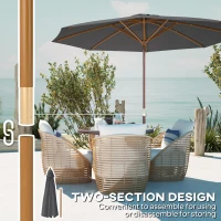 Outsunny 3m Wood Pole Parasol Umbrella - Grey(m-6)