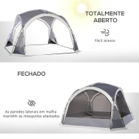 Outsunny Abrigo de Campismo para 3-4 Pessoas com 4 Telas Mosquiteiras 2 Painéis e Bolsa de Transporte  350x350x230 cm Cinza(m-4)