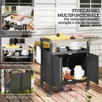 Outsunny Carrello per Barbecue con Armadietto, Ripiano Aperto e Tavolino Laterale, in Acciaio Inox, 116x50x93 cm, Nero(m-4)
