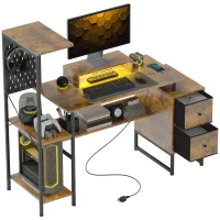 HOMCOM Escritorio con Estante para Monitor Almacenamiento y Luces LED RGB para Oficina o Estudio 142x50x126,5 cm Marrón rústico(m-10)