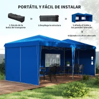 Outsunny Carpa de Jardín Plegable 6x3 m con Paredes Laterales Altura Ajustable Protección UV30+ Bolsa de Transporte Azul(m-4)