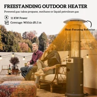 Outsunny 11 KW Freestanding Gas Patio Heater, Adjustable Outdoor Garden Propane Heater with Tip-Over Switch, Wheels, Pulse Ignition, Tank Room with Openable Door, Black(m-4)