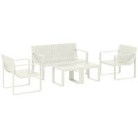 Outsunny Conjunto de Jardim 5 Peças Móveis de Exterior com 2 Poltronas 1 Sofá de 2 Lugares e 2 Mesas de Centro Desenho de Ripas Branco