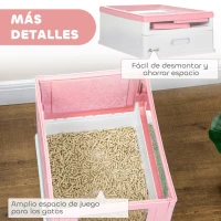 PawHut Arenero Cubierto para Gatos Desmontable con Entrada Frontal y Salida Superior con Pala 47,5x35,5x36,7 cm Rosa y Blanco(m-7)